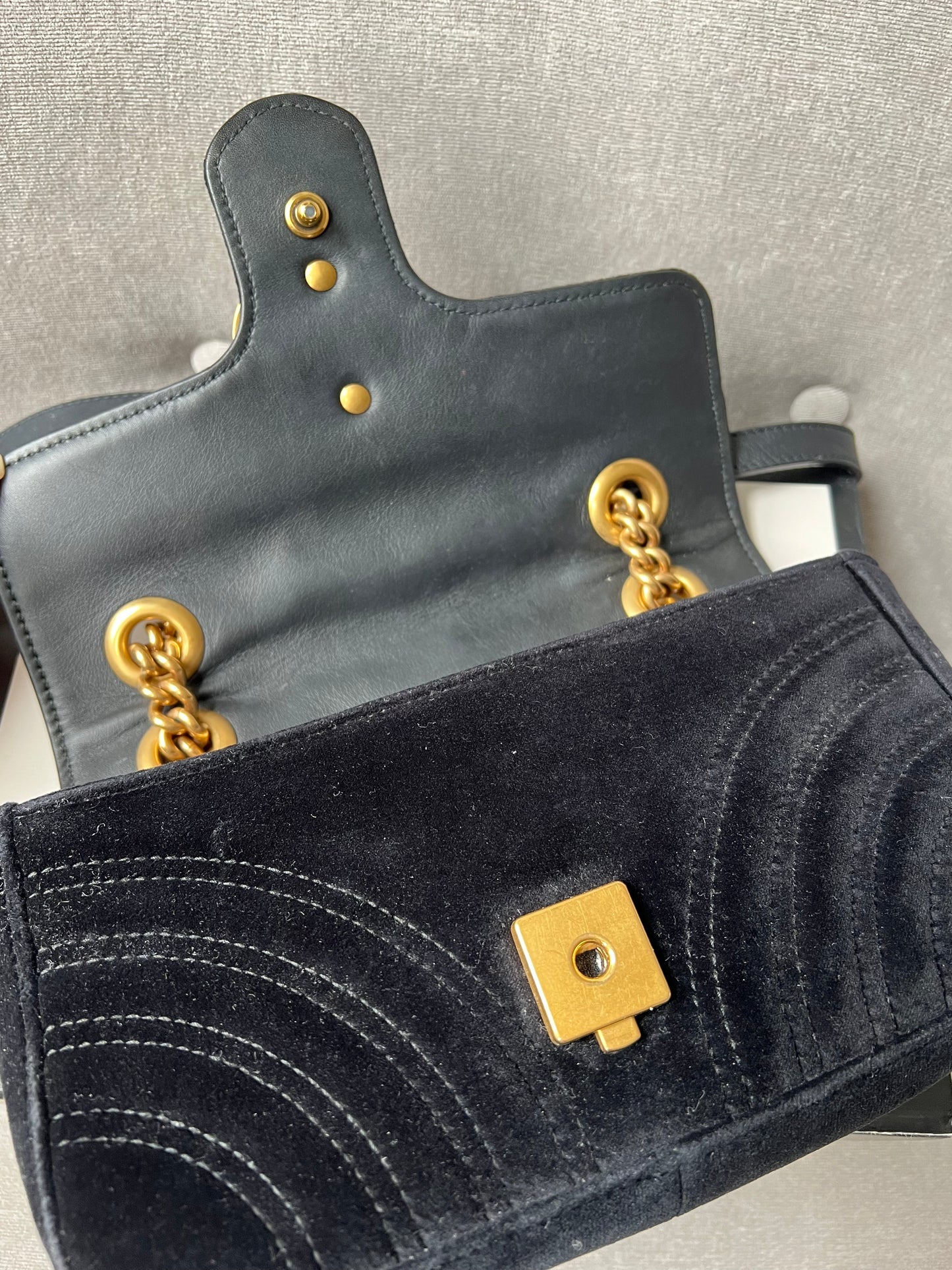 Gucci Black GG Mini Velvet Marmont Shoulder Bag