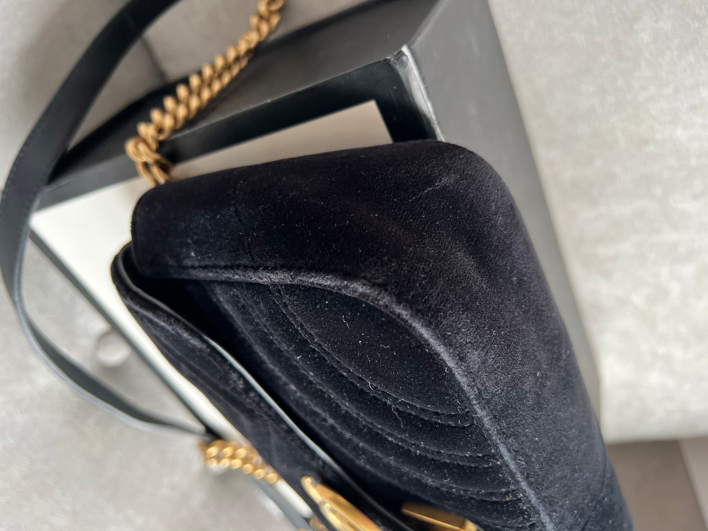 Gucci Black GG Mini Velvet Marmont Shoulder Bag