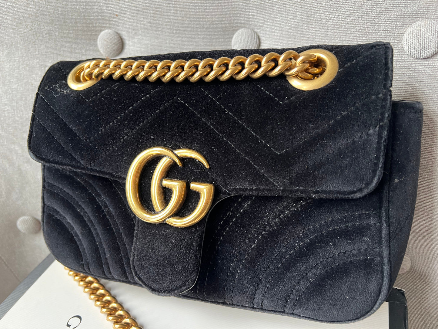 Gucci Black GG Mini Velvet Marmont Shoulder Bag