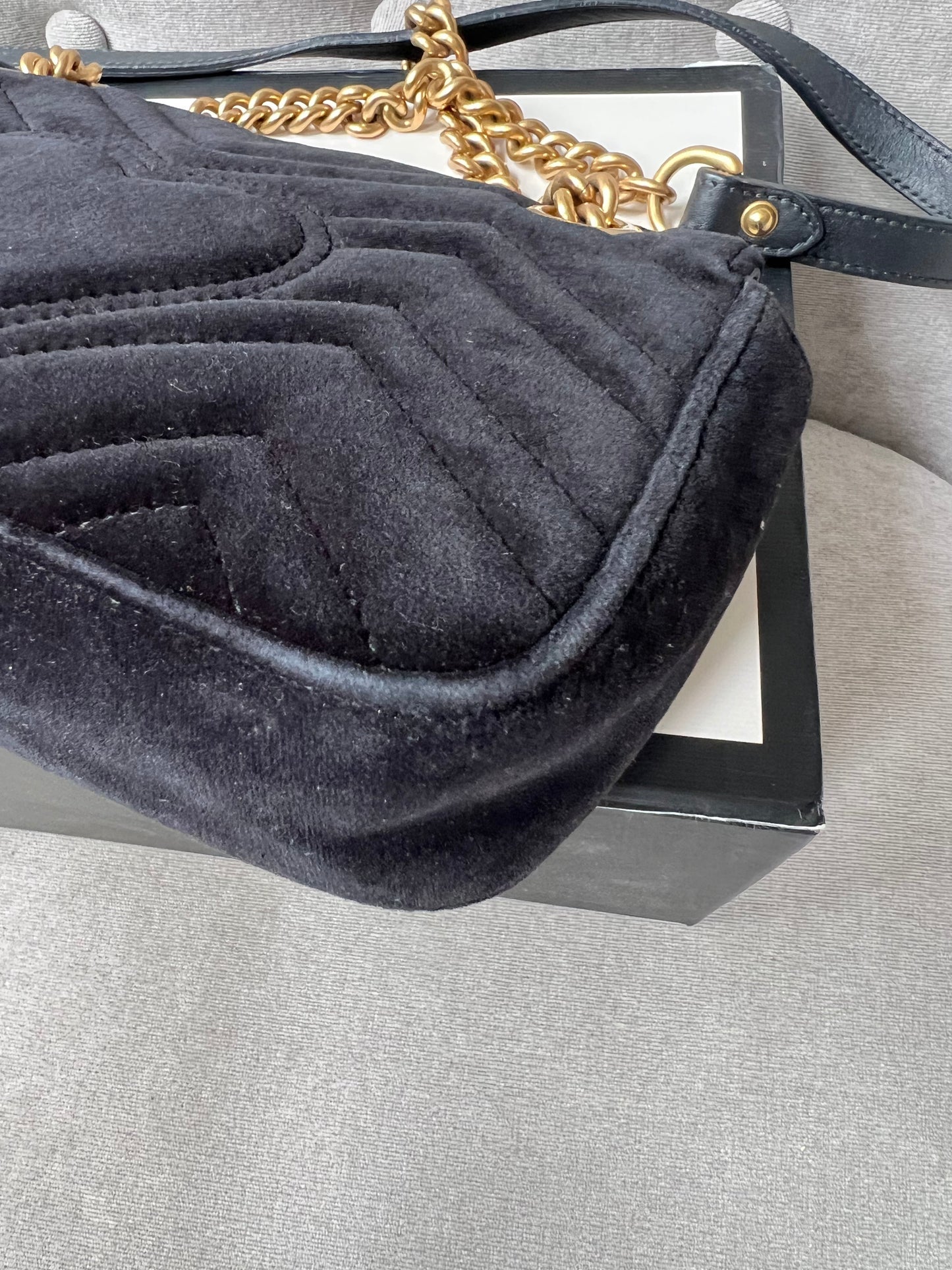 Gucci Black GG Mini Velvet Marmont Shoulder Bag