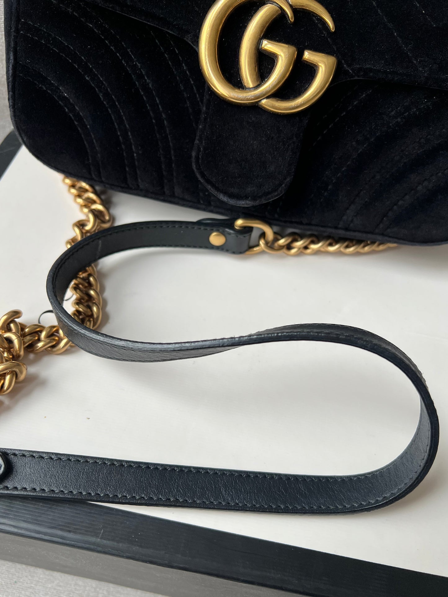 Gucci Black GG Mini Velvet Marmont Shoulder Bag