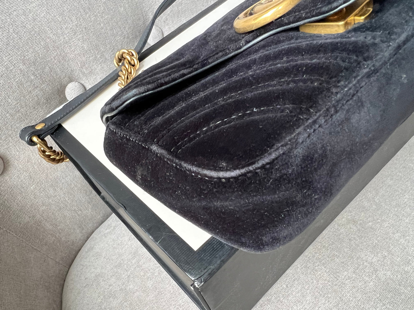 Gucci Black GG Mini Velvet Marmont Shoulder Bag