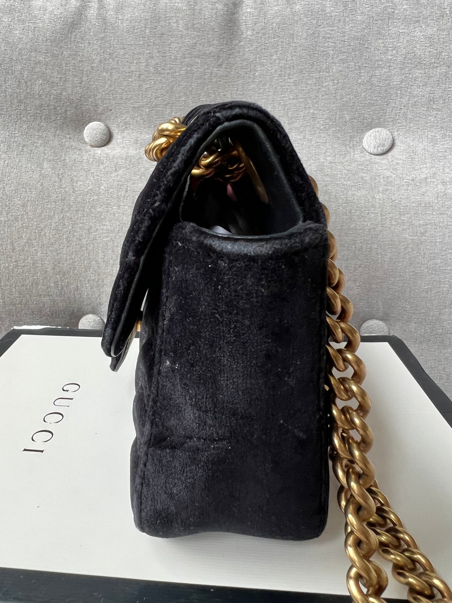 Gucci Black GG Mini Velvet Marmont Shoulder Bag