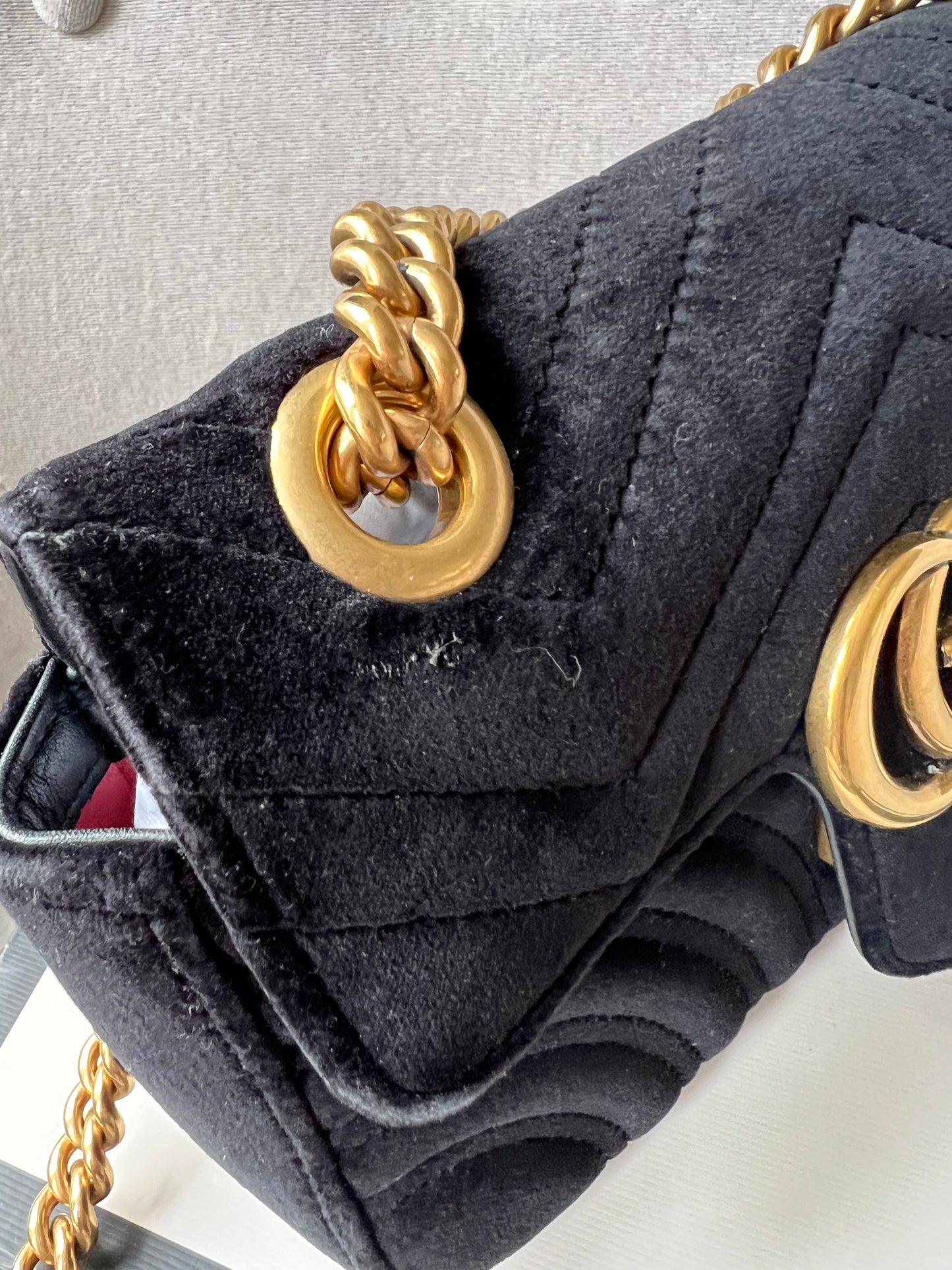 Gucci Black GG Mini Velvet Marmont Shoulder Bag