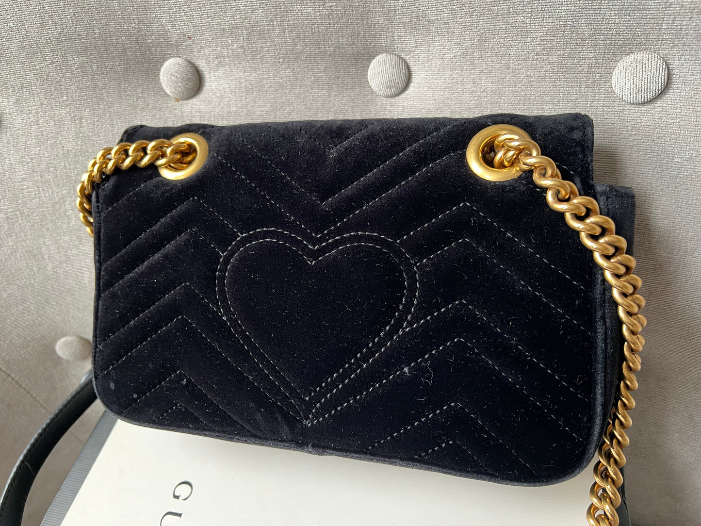 Gucci Black GG Mini Velvet Marmont Shoulder Bag