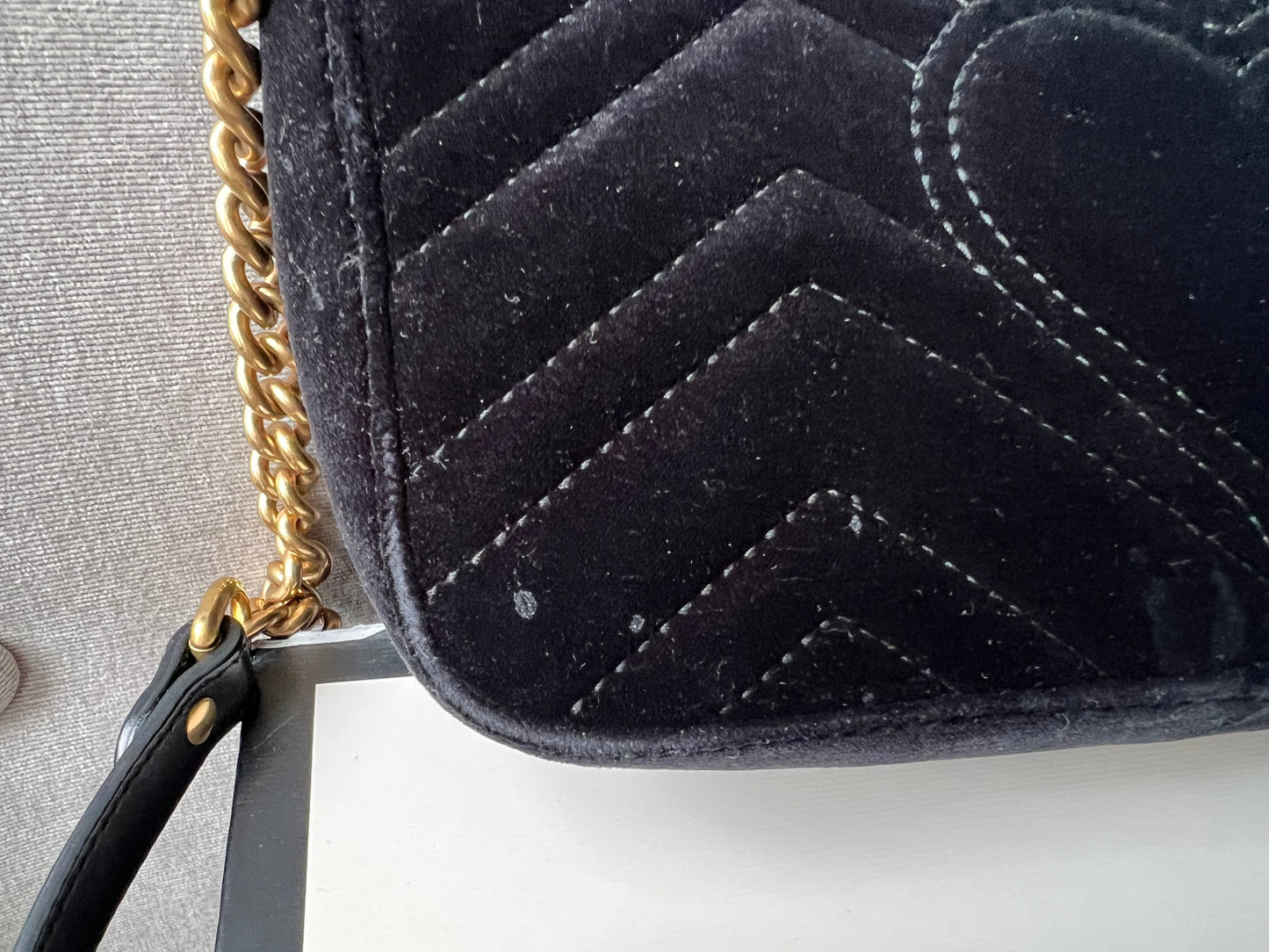 Gucci Black GG Mini Velvet Marmont Shoulder Bag