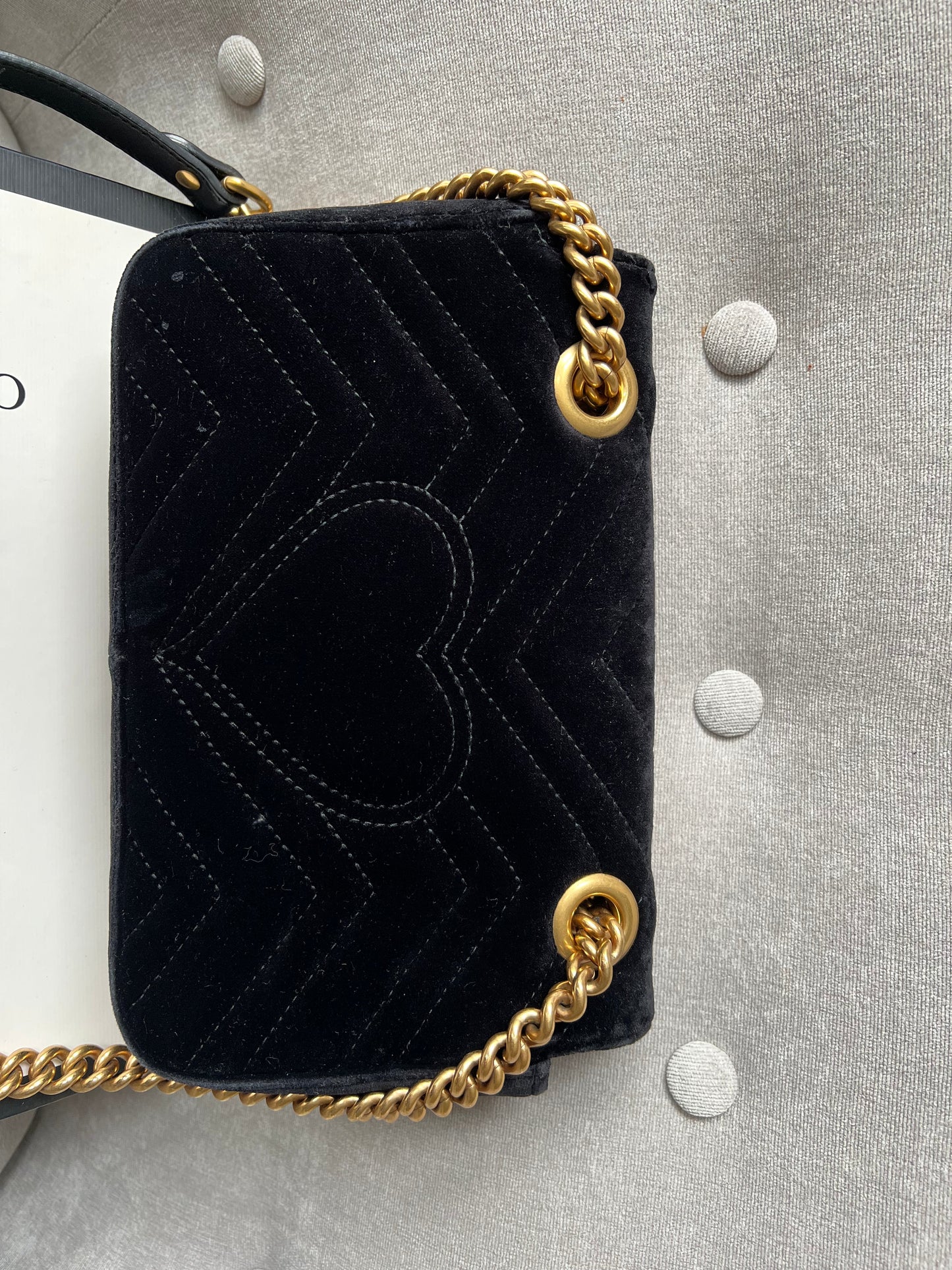 Gucci Black GG Mini Velvet Marmont Shoulder Bag