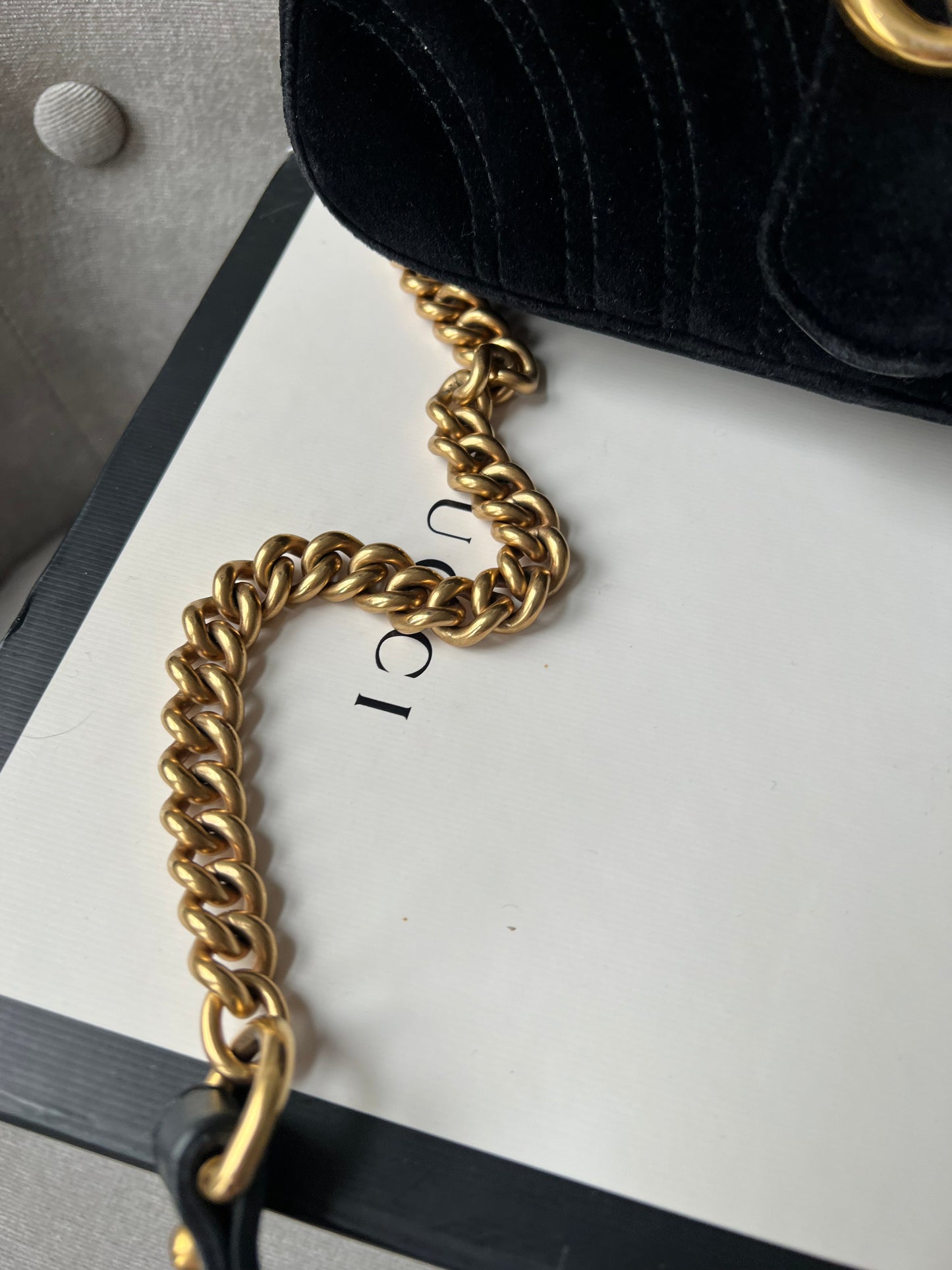 Gucci Black GG Mini Velvet Marmont Shoulder Bag