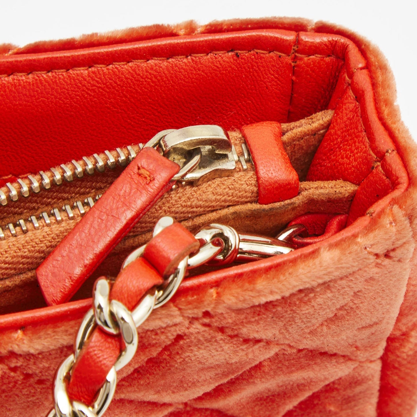 CHANEL Orange Quilted Velvet CC Mini Phone Holder Clutch
