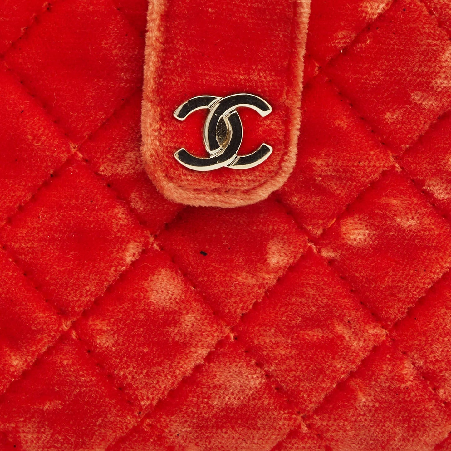 CHANEL Orange Quilted Velvet CC Mini Phone Holder Clutch
