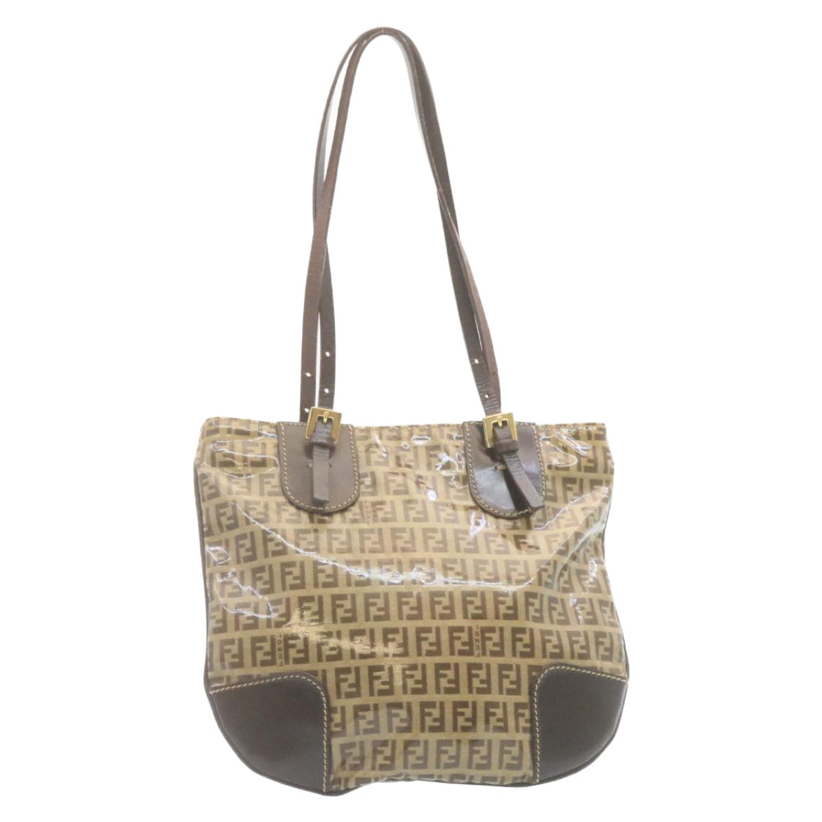 FENDI Zucchino Canvas Mamma Baguette Shoulder Bag Enamel Brown  34666