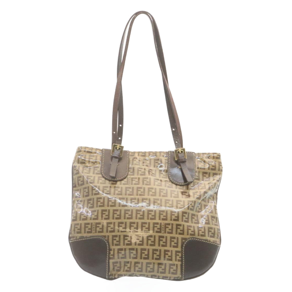 FENDI Zucchino Canvas Mamma Baguette Shoulder Bag Enamel Brown  34666