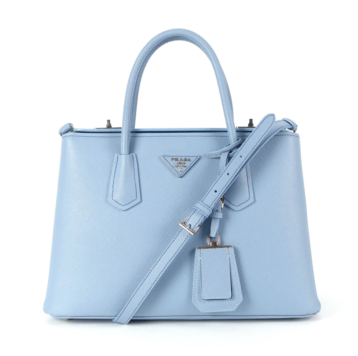 Twin Turn-Lock Saffiano Leather Handbag