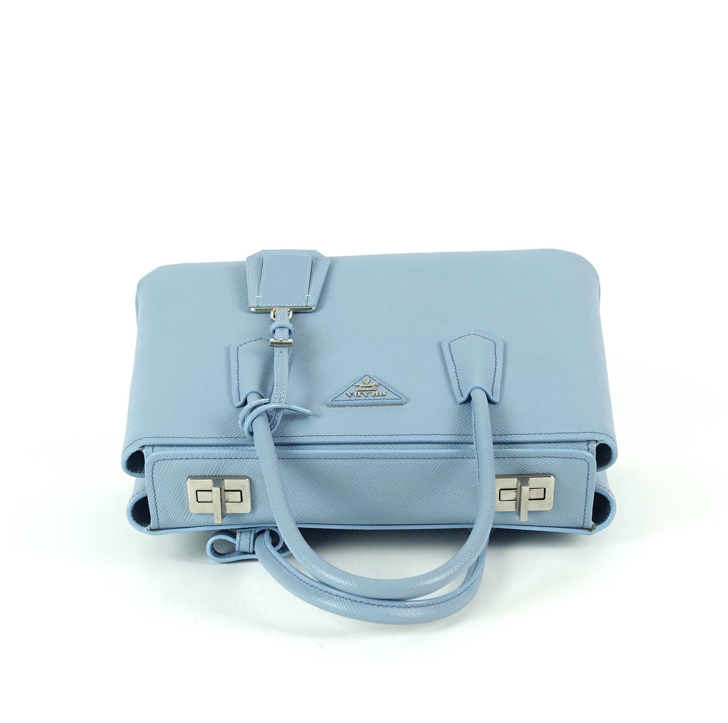 Twin Turn-Lock Saffiano Leather Handbag