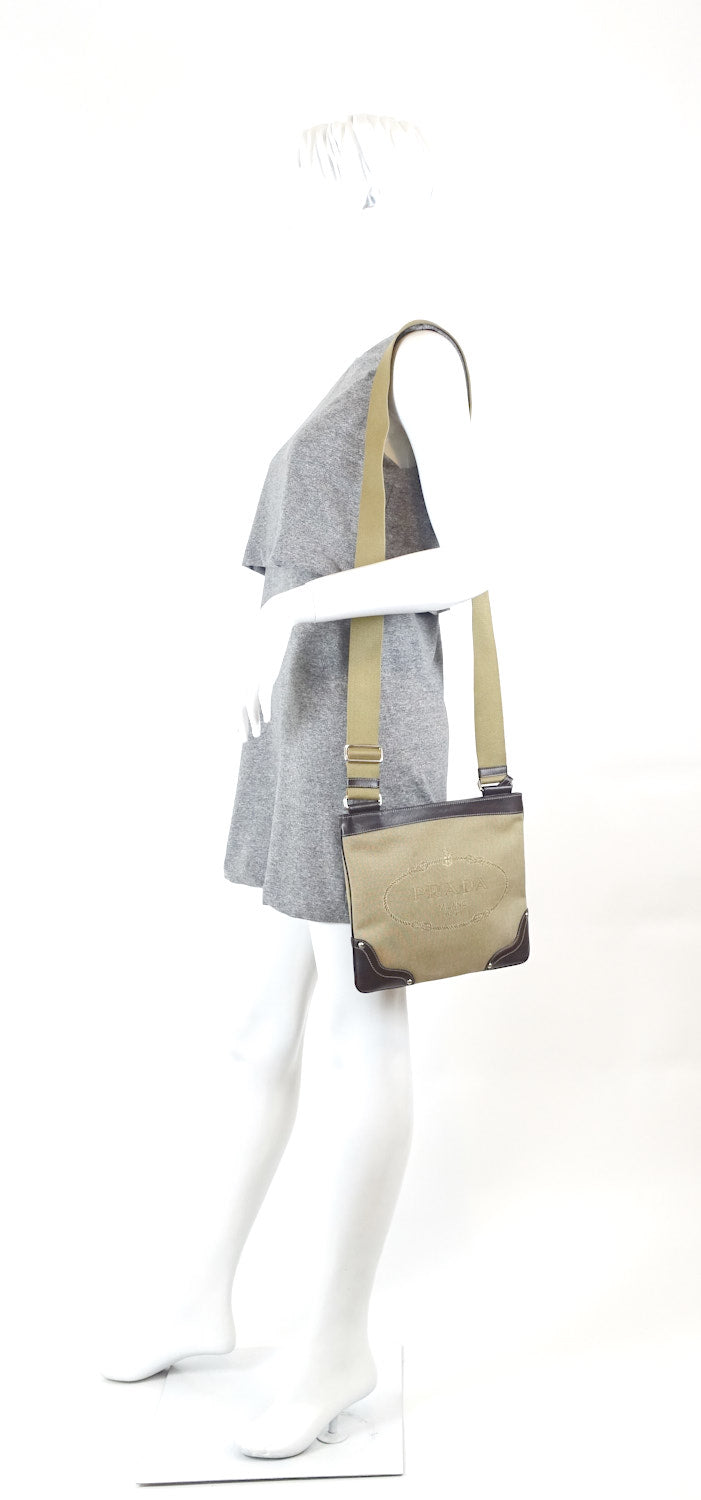 Canvas and Leather Crossbody Bag