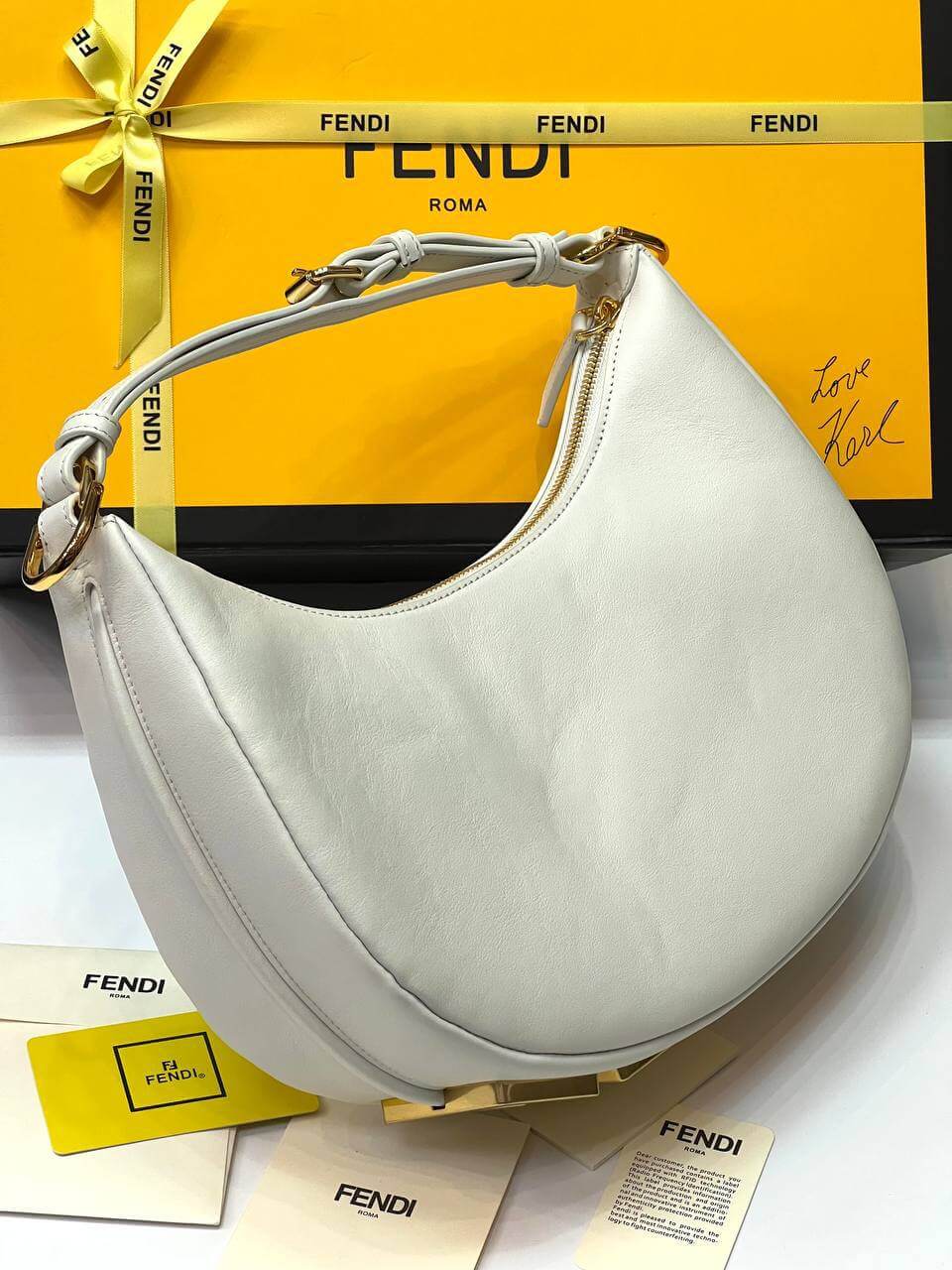 Fendigraphy Small White leather bag