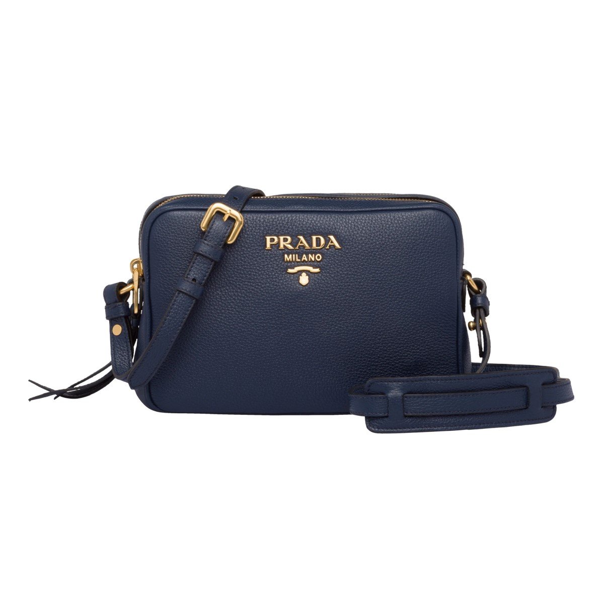 Prada Baltico Blue Vitello Phenix Leather Double Zip Crossbody Bag 1BH079