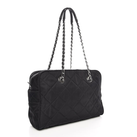 Prada Black Tessuto Nylon Quilted Small Shoulder Handbag 1BB072