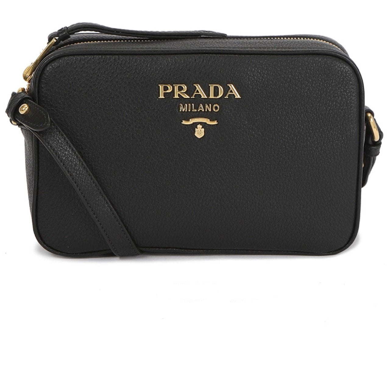 Prada Black Vitello Phenix Leather Shoulder Camera Bag 1BH103