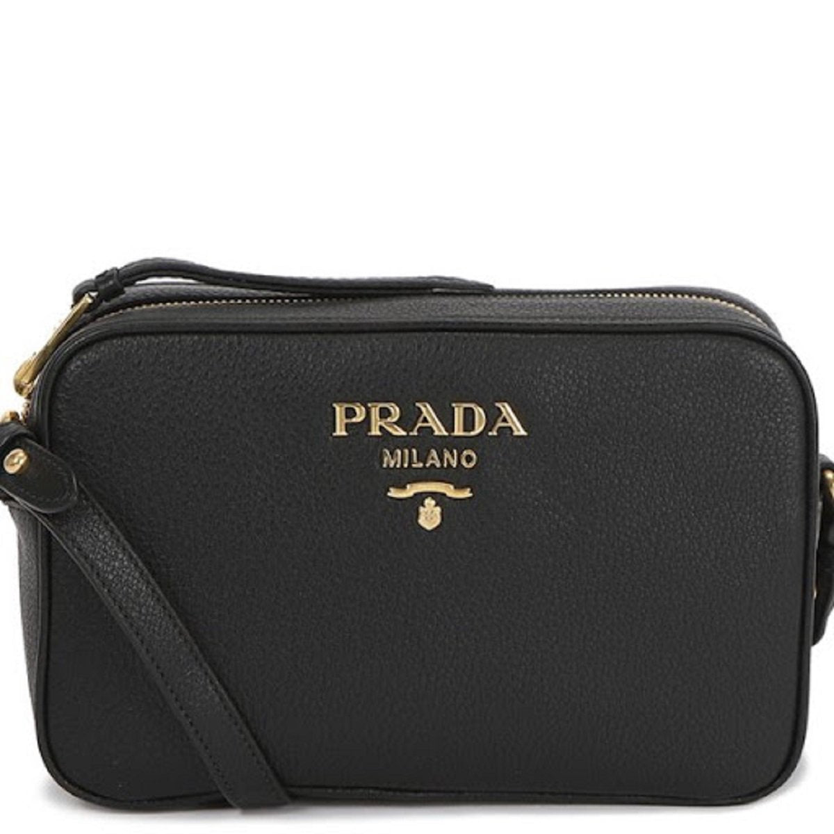 Prada Black Vitello Phenix Leather Shoulder Camera Bag 1BH103