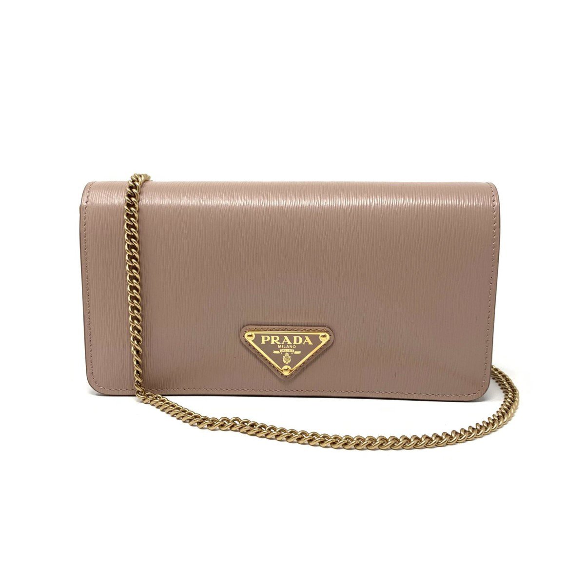 Prada Cipria Beige Vitello Move Leather Chain Wallet Crossbody 1BP021