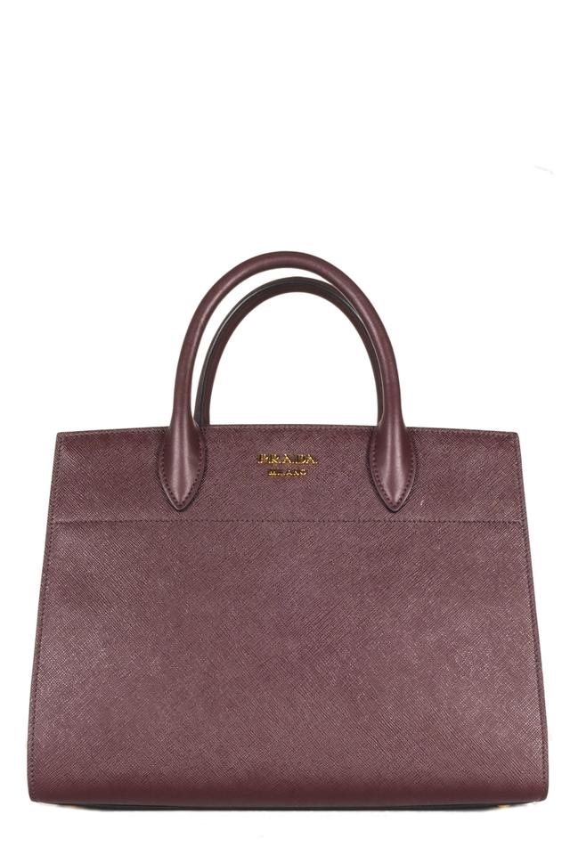 Prada Maroon Small City Biblioteque Tote Burgundy Saffiano Leather Shoulder Bag