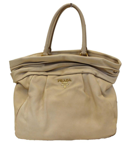 Prada Tote Nappa Frills Shopping Beige Leather Shoulder Bag