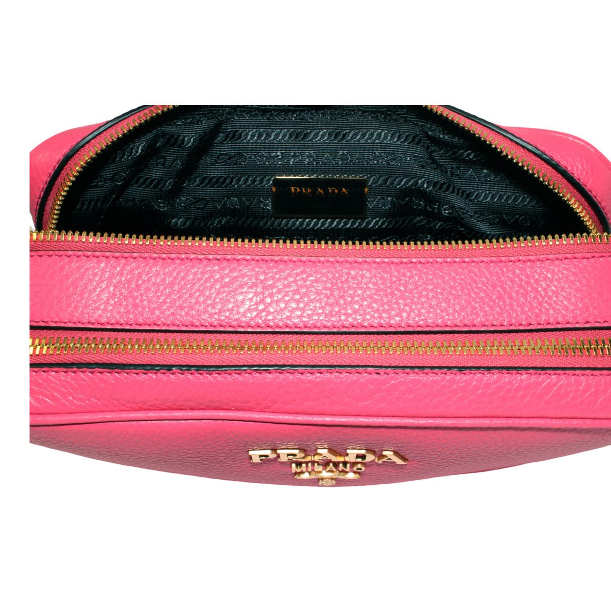 Prada Peonia Pink Vitello Phenix Leather Double Zip Crossbody 1BH079