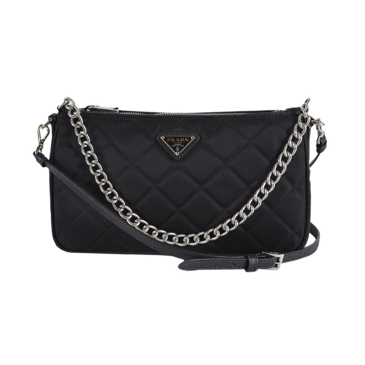 Prada Black Tessuto Nylon Quilted Chain Convertible Crossbody Bag 1BH026