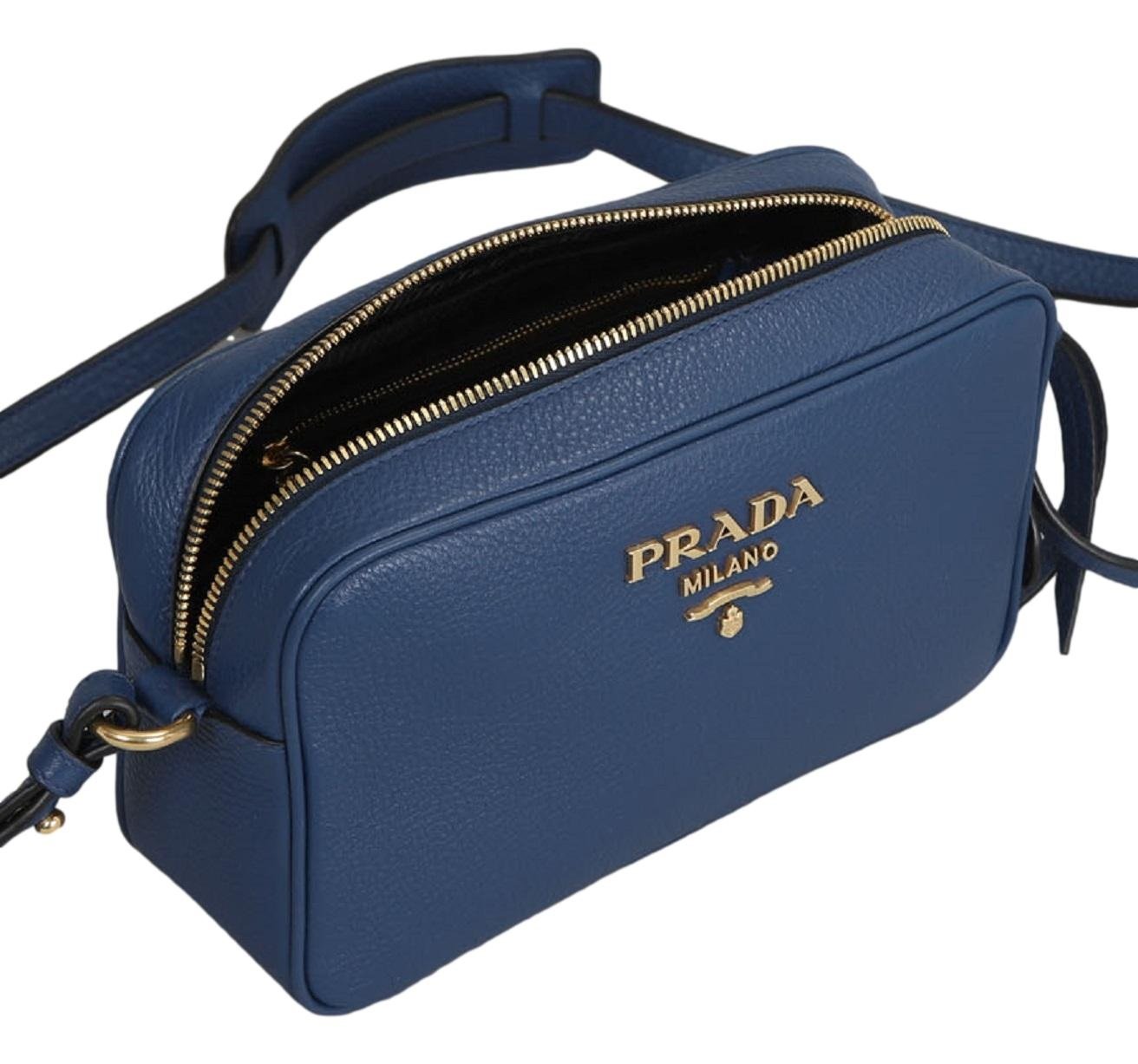 Prada Royal Blue Vitello Phenix Leather Shoulder Camera Bag 1BH103