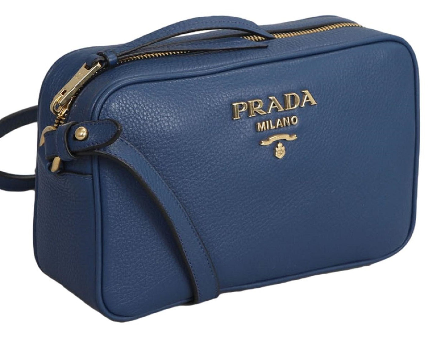 Prada Royal Blue Vitello Phenix Leather Shoulder Camera Bag 1BH103