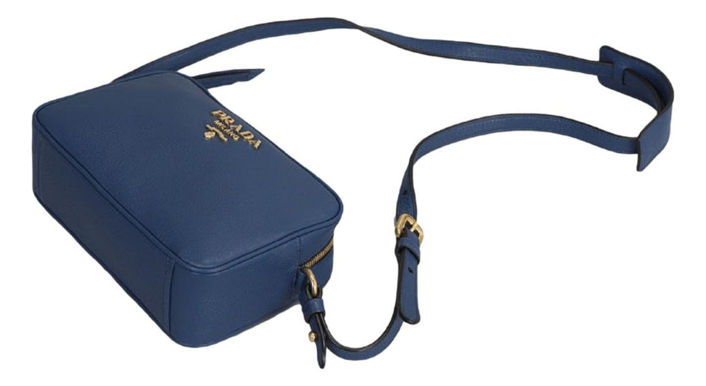 Prada Royal Blue Vitello Phenix Leather Shoulder Camera Bag 1BH103