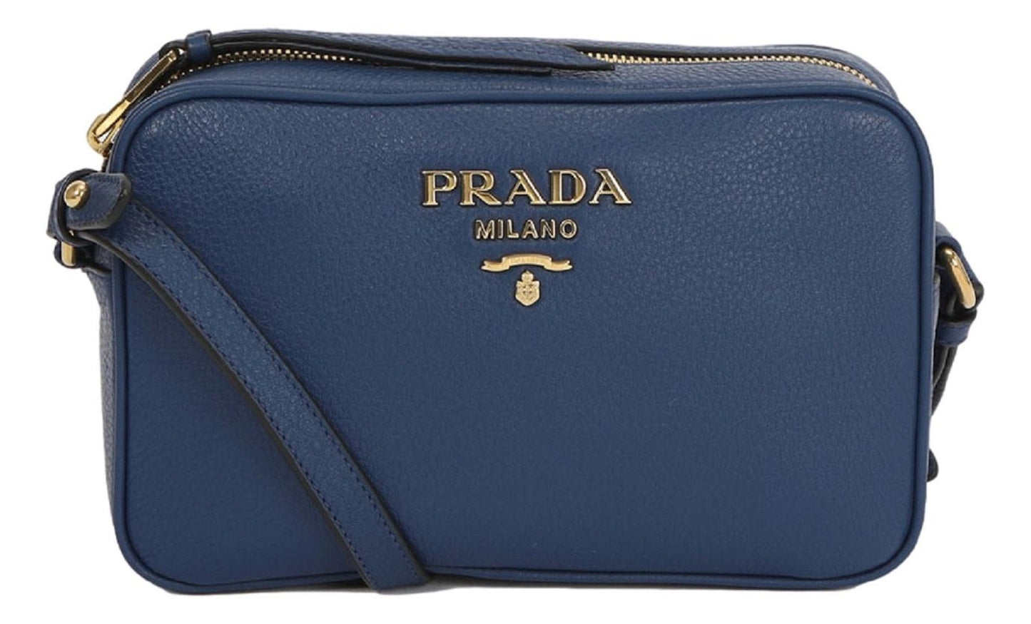 Prada Royal Blue Vitello Phenix Leather Shoulder Camera Bag 1BH103