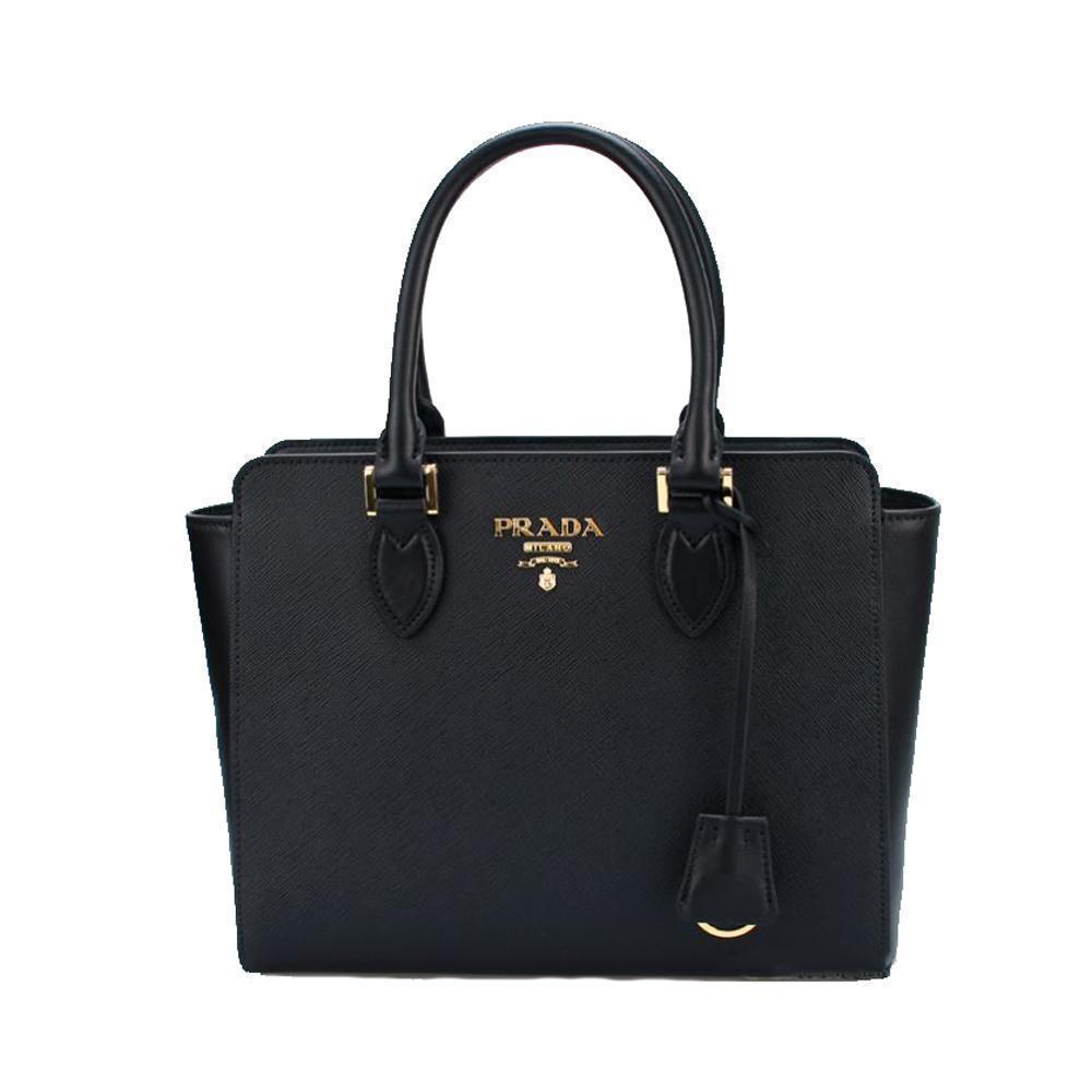 Prada Saffiano Borsa Black Leather Shoulder Tote Handbag 1BA113