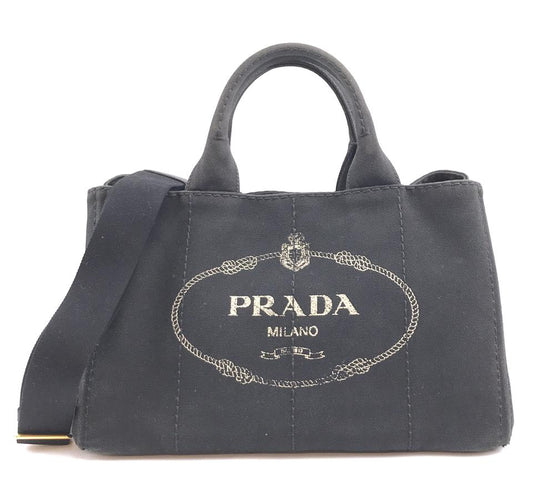 Prada Tote Canapa Logo with Detachable Strap Logo Handbag Black Denim Shoulder Bag