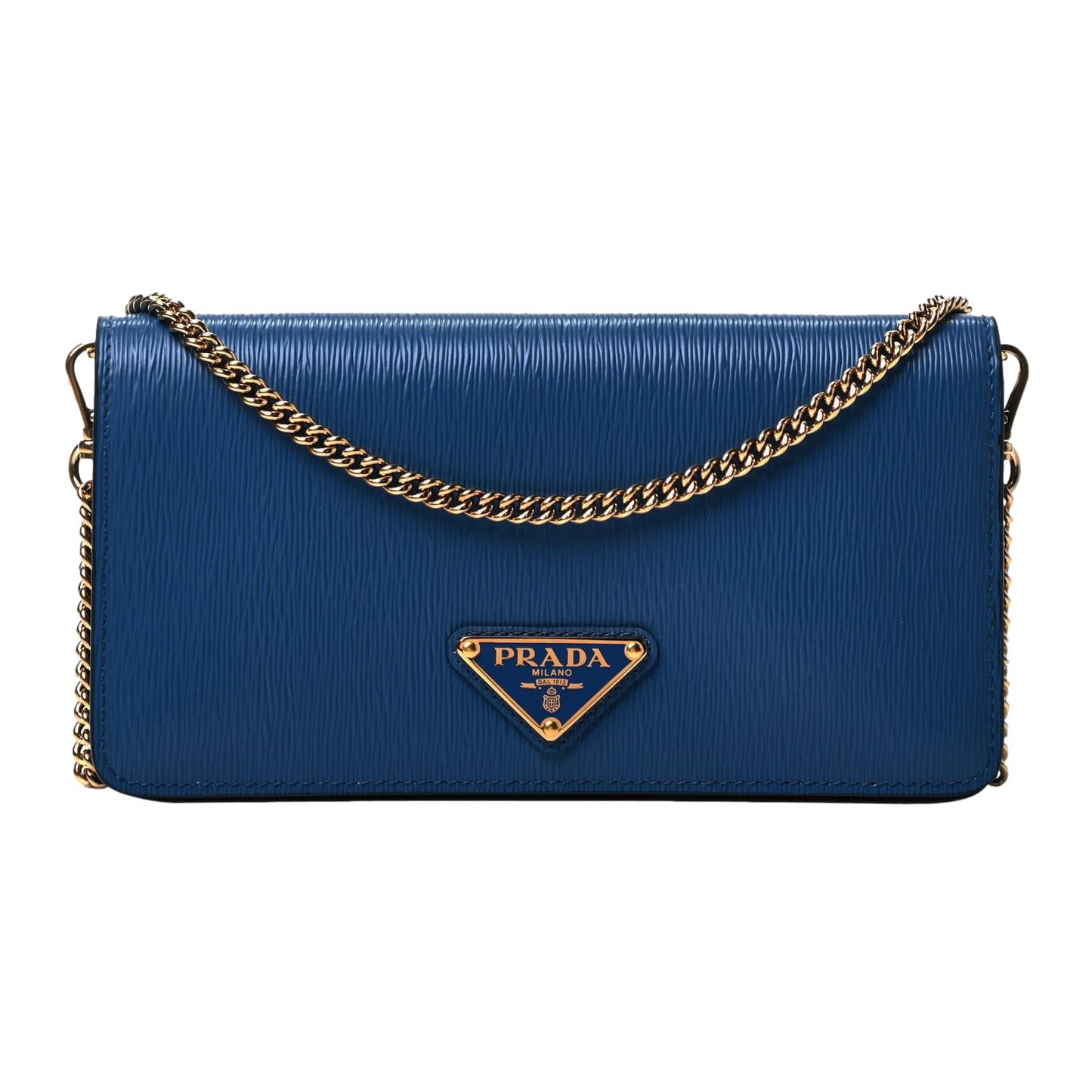 Prada Vitello Move Bluette Blue Crossbody Chain Wallet 1BP021