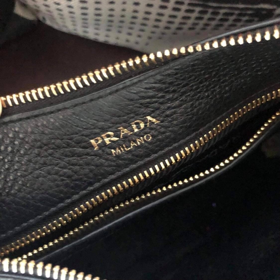 Prada Black Vitello Phenix Leather Web Stripe Strap Crossbody 1BC166