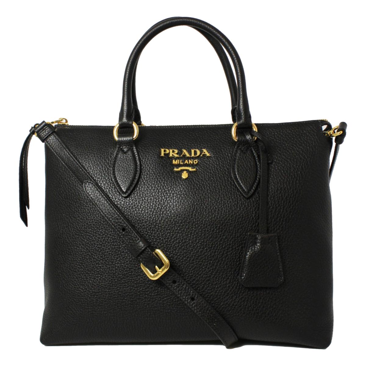 Prada Vitello Phenix Black Leather Satchel Shoulder Bag 1BA063