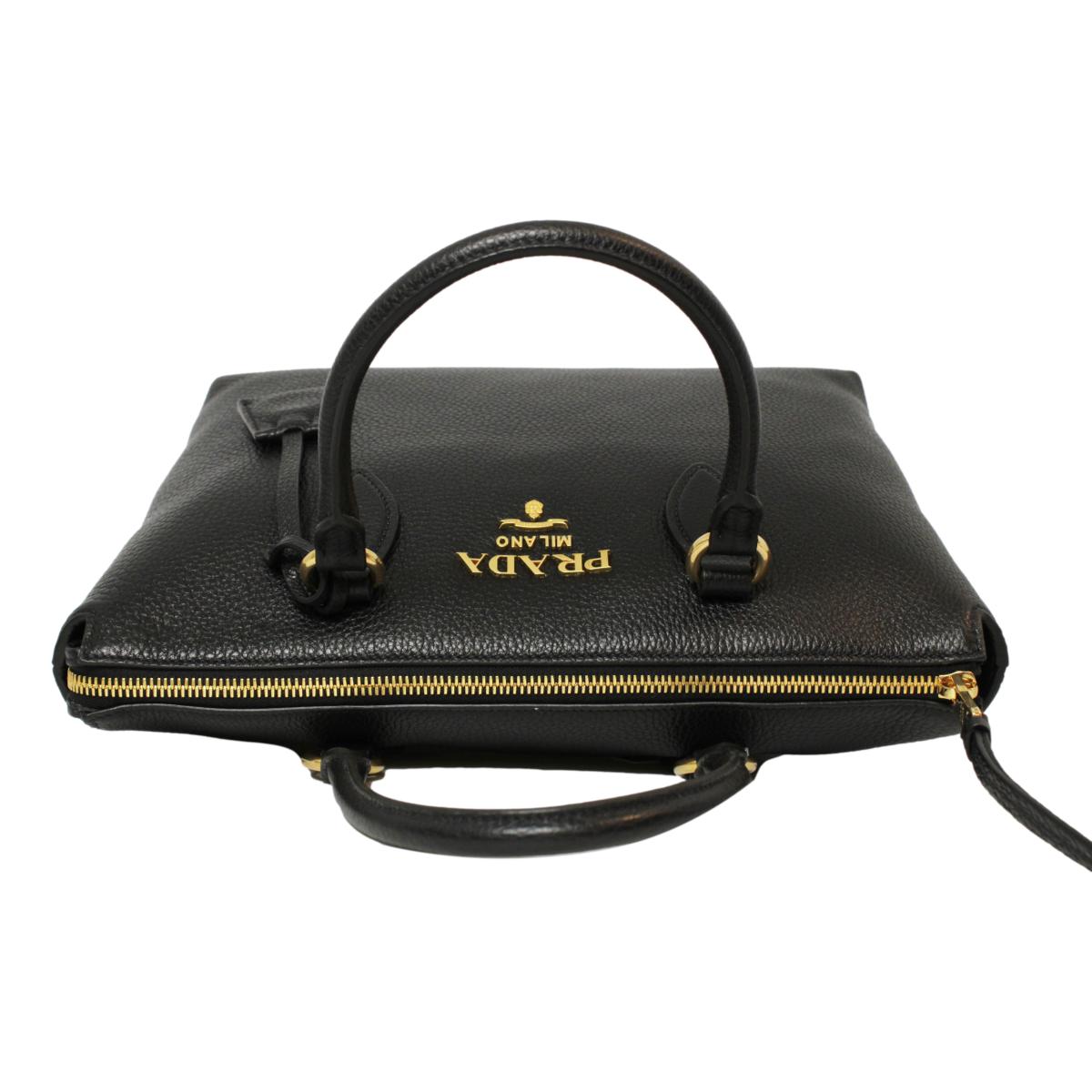 Prada Vitello Phenix Black Leather Satchel Shoulder Bag 1BA063