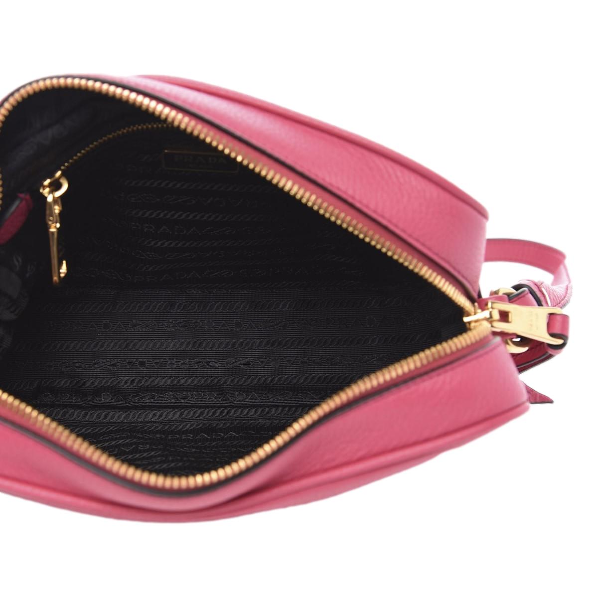 Prada Vitello Phenix Leather Peonia Pink Shoulder Camera Bag 1BH103