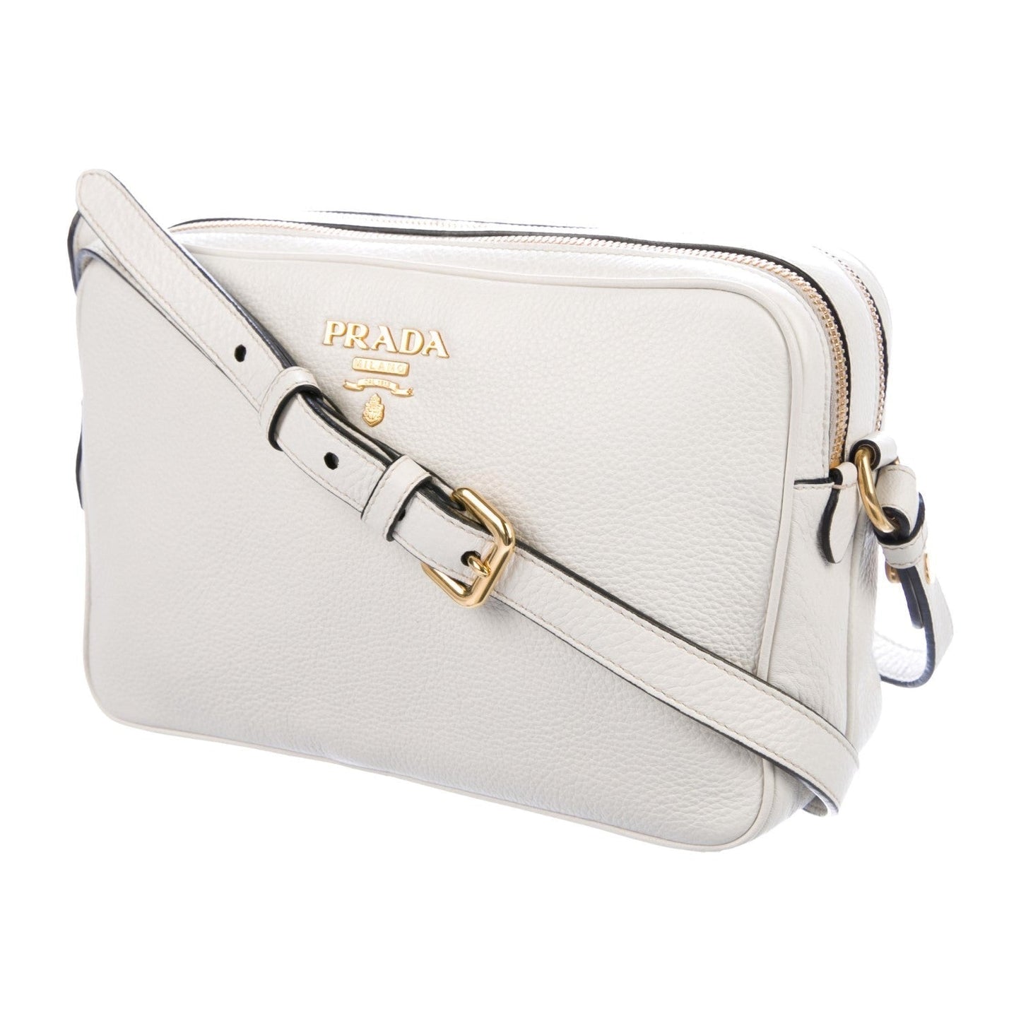 Prada Vitello Phenix White Leather Double Zip Camera Crossbody 1BH079