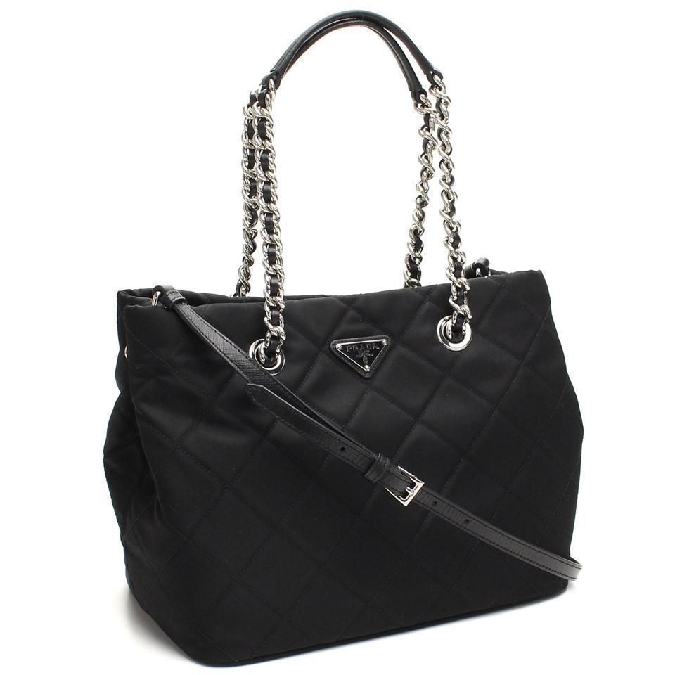 Prada Black Quilted Tessuto Chain Shoulder Bag Tote 1BG740