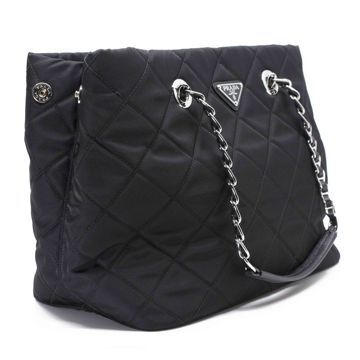 Prada Black Quilted Tessuto Chain Shoulder Bag Tote 1BG740