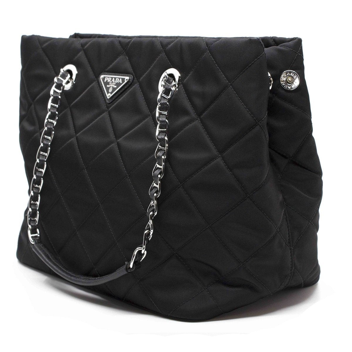 Prada Black Quilted Tessuto Chain Shoulder Bag Tote 1BG740