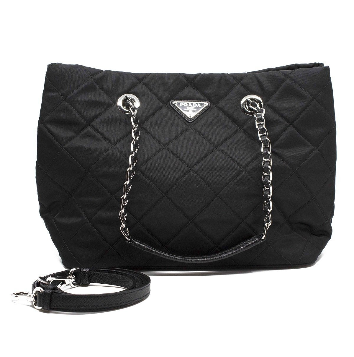 Prada Black Quilted Tessuto Chain Shoulder Bag Tote 1BG740