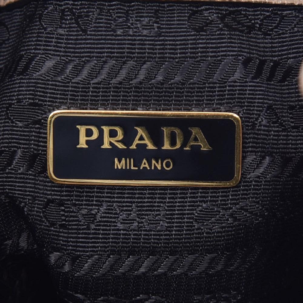 Prada Beige Glace Calf Leather Logo Small Bucket Crossbody Bag 1BH038