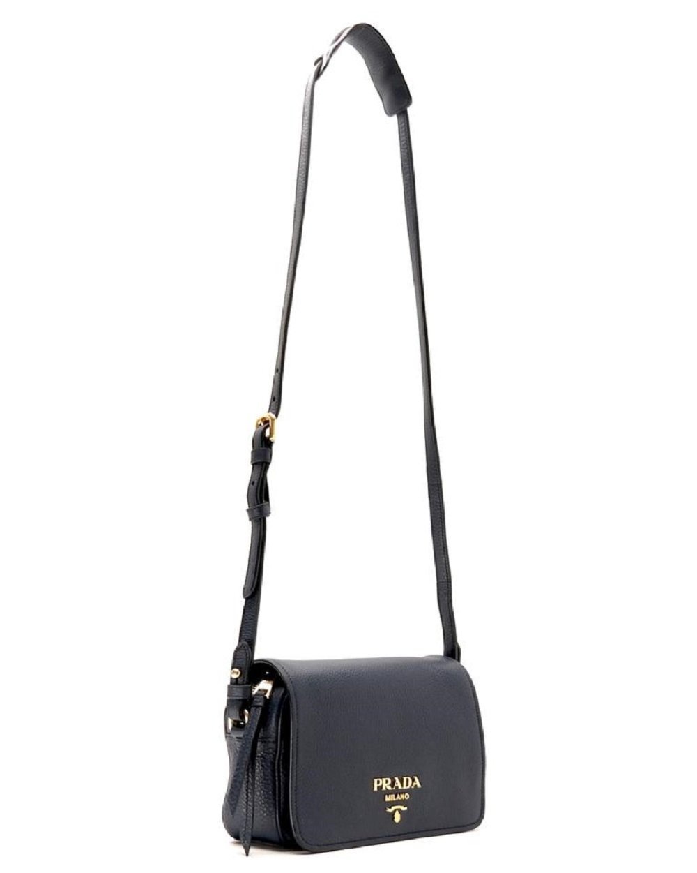 Prada Vitello Phenix Baltico Blue Leather Flap Crossbody Bag 1BD163