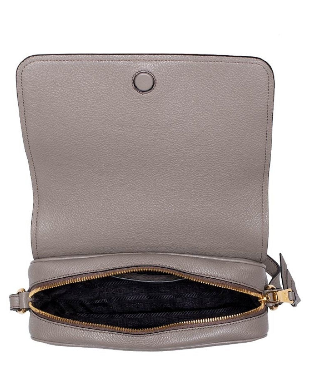 Prada Vitello Phenix Argilla Grey Leather Flap Crossbody Bag 1BD163