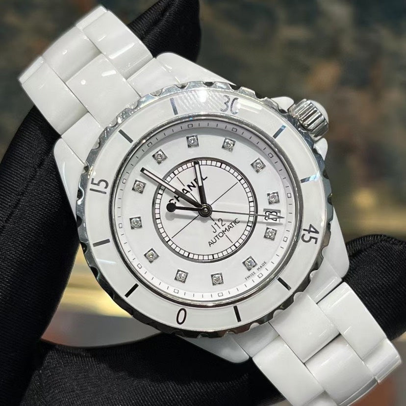 Chanel J12 White Ceramic Automatic Watch 38mm Diamond Markers