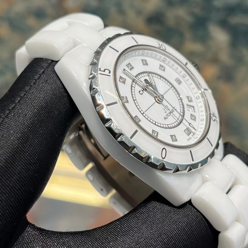 Chanel J12 White Ceramic Automatic Watch 38mm Diamond Markers